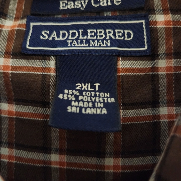 Saddlebred Tallman Men's Brown Plaid Long Sleeve Shirt 2XLT Vintage - Picture 9 of 10